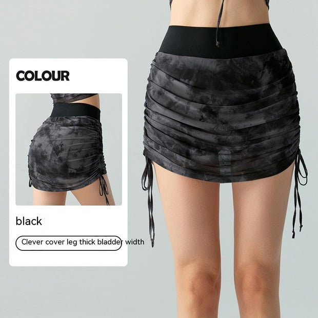 Printed Tie-dyed Mesh Yoga Skirts Women