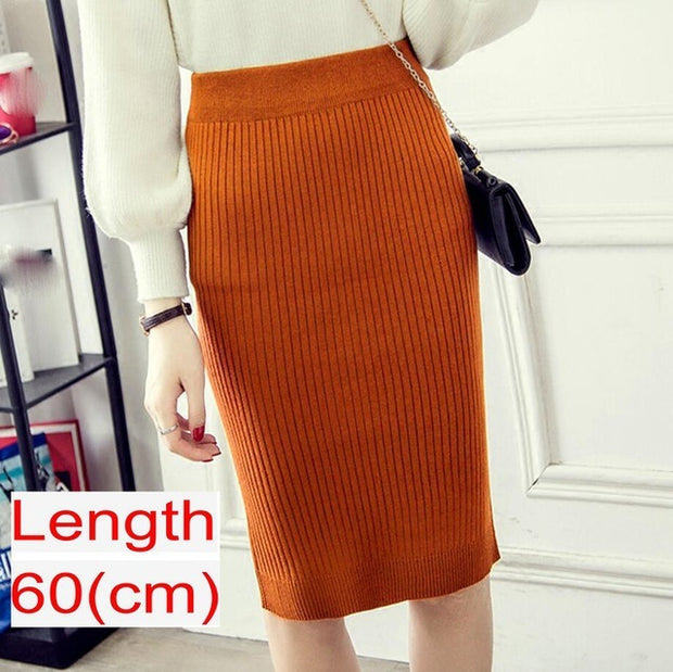 Women Office Skirt Spring Warm Knitted Pencil Skirts Ladies