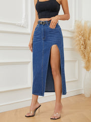 Women's Fashion Irregular Hollow-out Stitching Denim Long Skirts