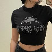 Spider Rhinestone Summer Crop Tops